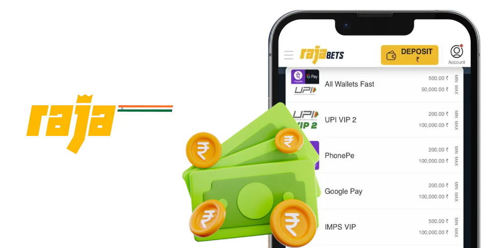 Deposit and withdrawal methods on the Rajabets website for players in India